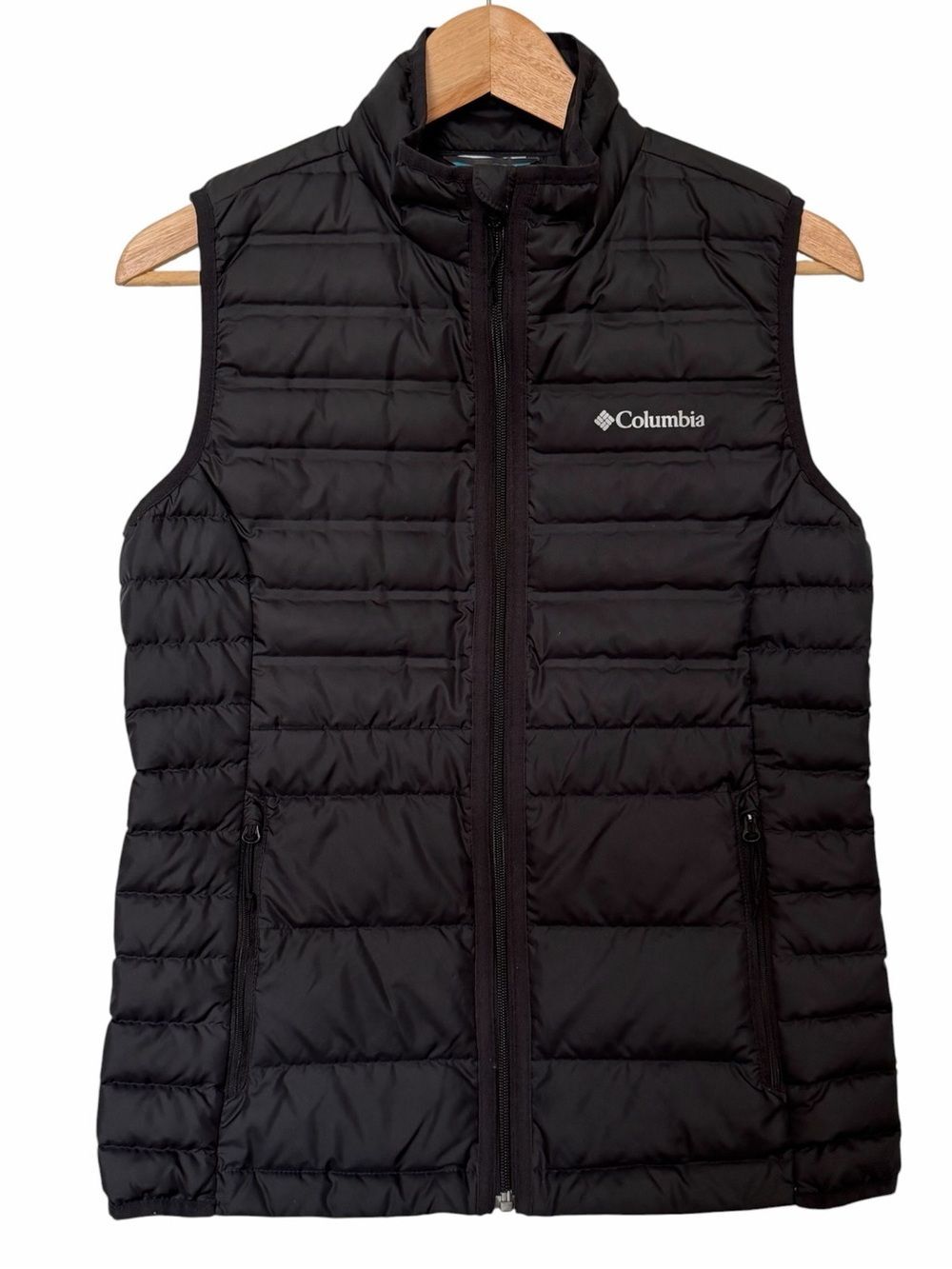 Columbia Down Puffer Vest 650 Fill Womens Size S Black Full Zip Logo Outdoor